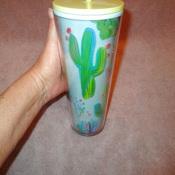 NEW Starbucks ARIZONA Cold Cup TUMBLER Venti 24 oz CACTUS Desert LID STRAW 2021 - Picture 4 of 8